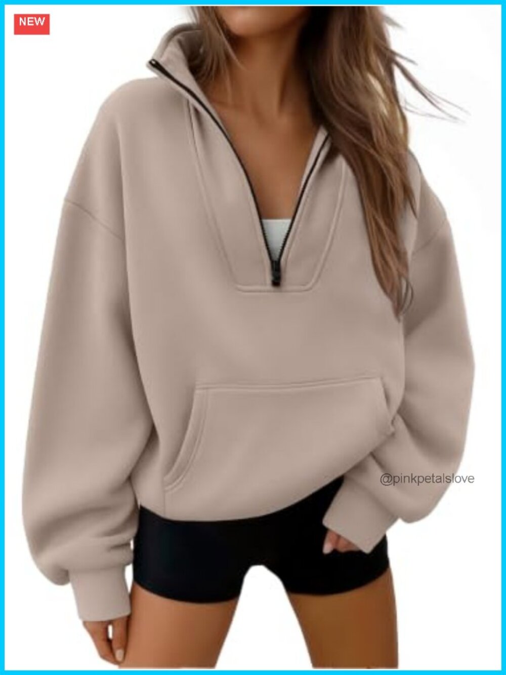 Womens Quarter Zip Pullover Sweatshirt Hoodie Workout Casual Cotton Polyester